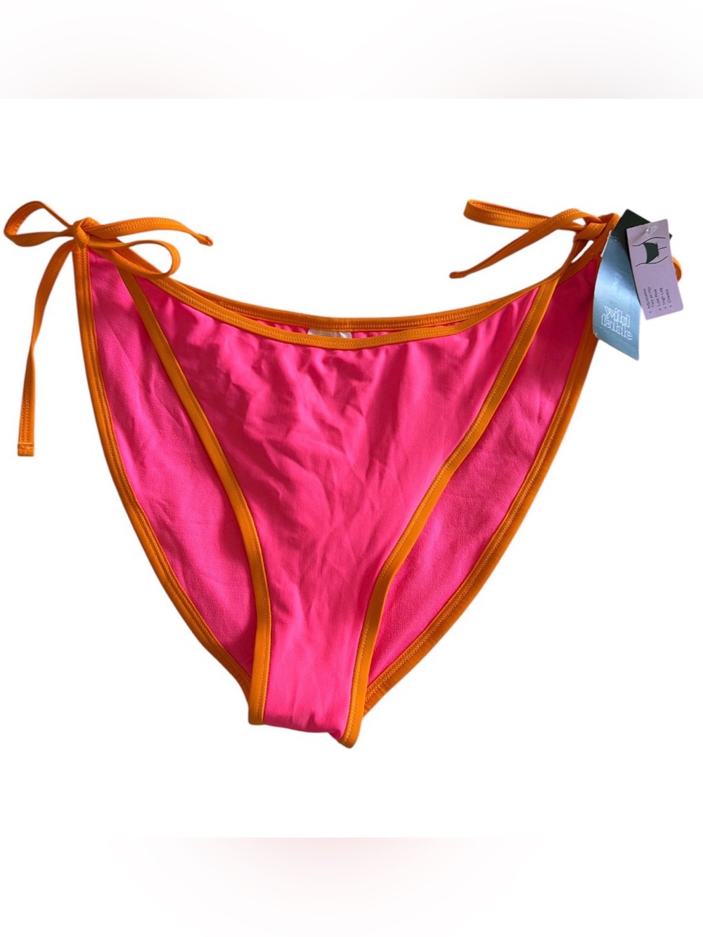 wild fable NWT Women’s Pink Bikini Bottom with Orange Trim and Tie Sides Size L